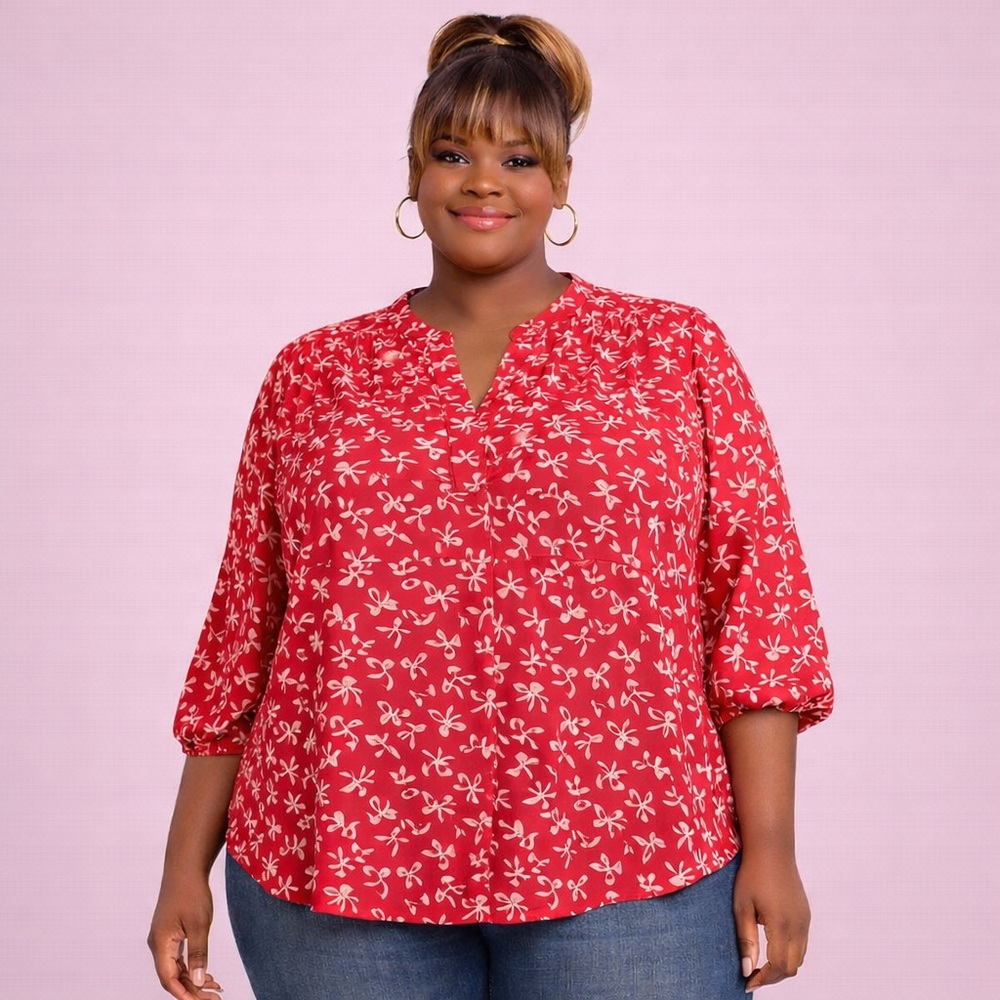 Torrid Red & Pink Bow Blouse